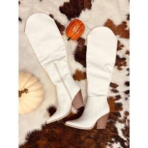 NEW LET'S SEE STYLE women's dancing queen knee high boots in white